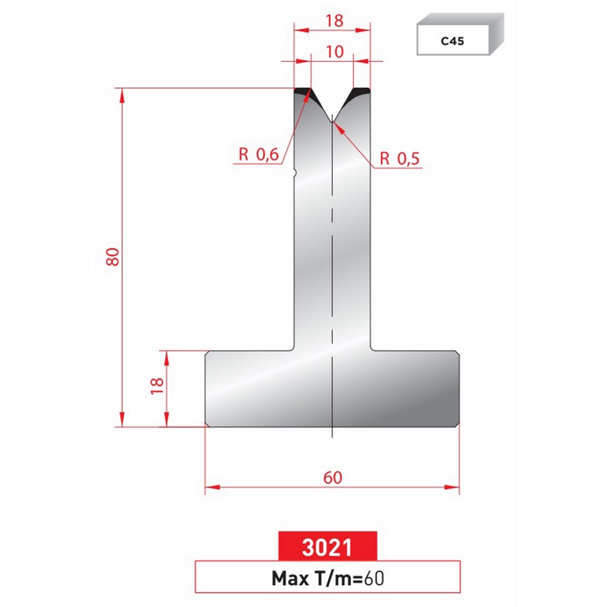 Matrice T - 60° N° 3021 Lg: 805 mm Fractionné