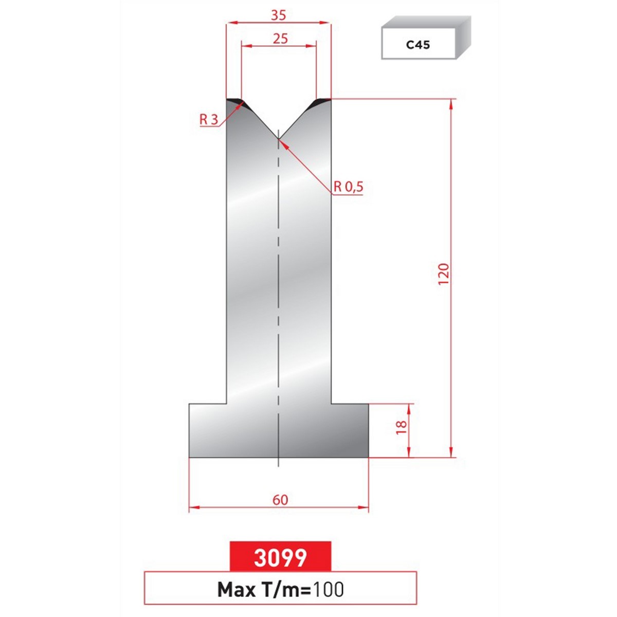 Matrice T - 85° N° 3099 Lg: 805  Fractionné