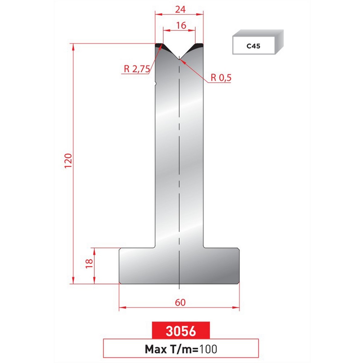 Matrice T - 88° N° 3056 Lg: 835 mm