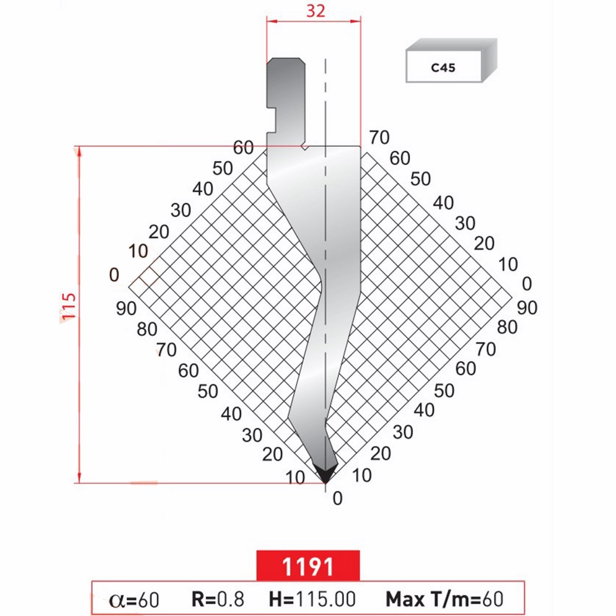 Poinçon 11191 Lg: 805 mm Fractionné