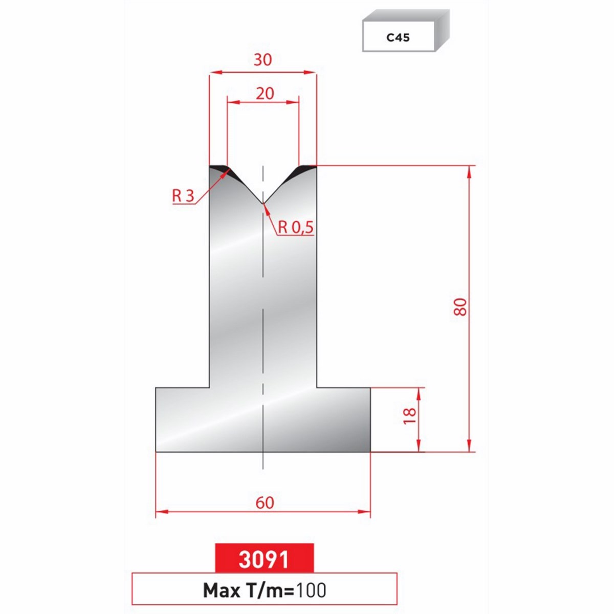 Matrice T - 85° N° 3091 Lg: 835 mm