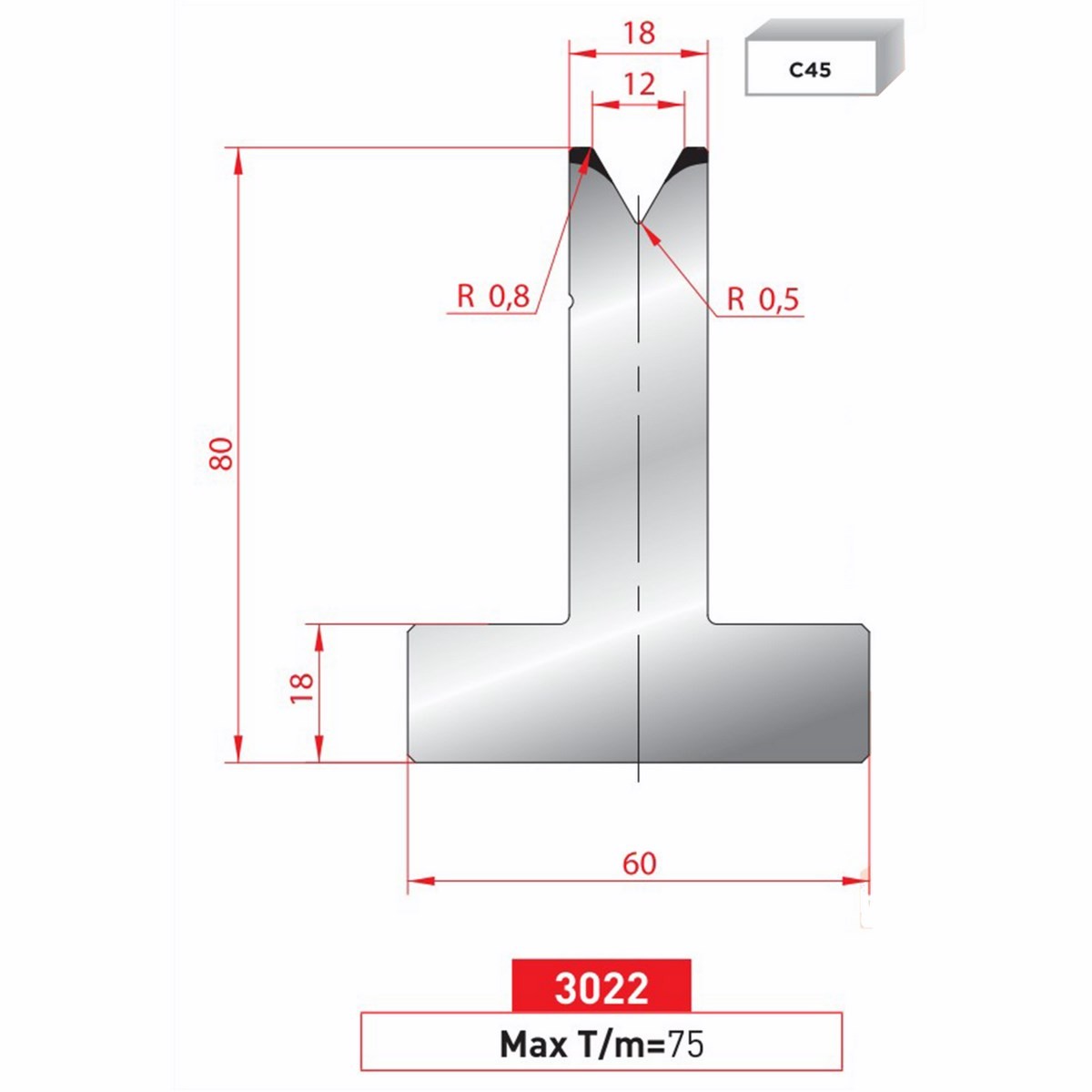 Matrice T - 60° N° 3022 Lg: 835 mm