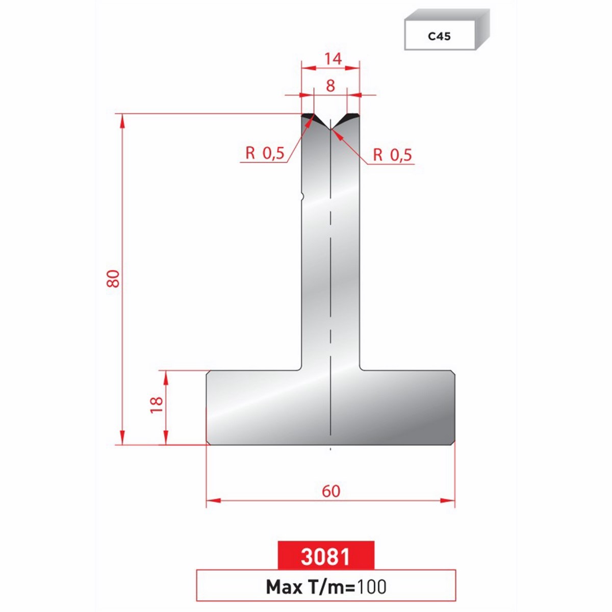 Matrice T - 88° N° 3081 Lg: 835 mm