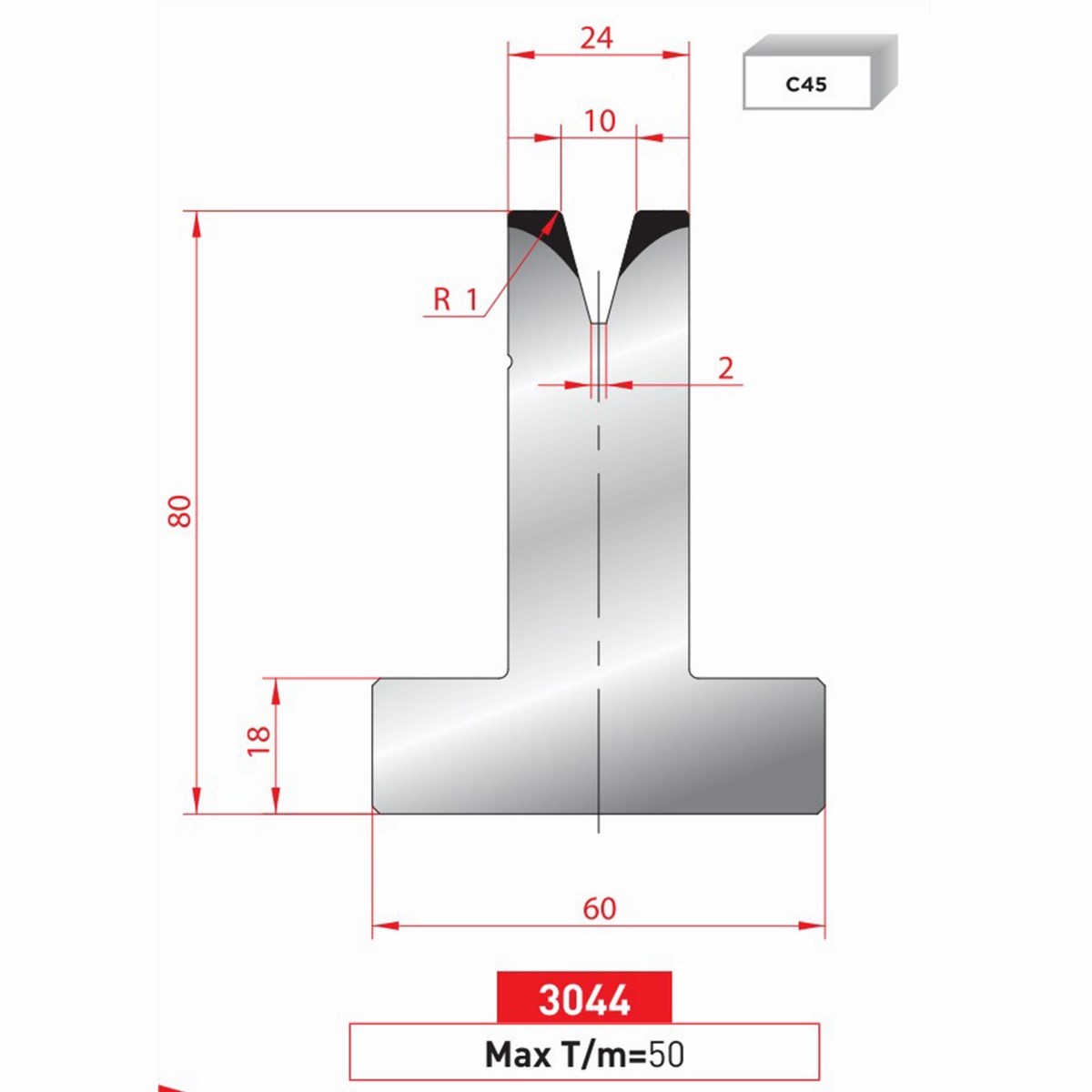 Matrice T - 30° N° 3044 Lg: 805 mm Fractionné