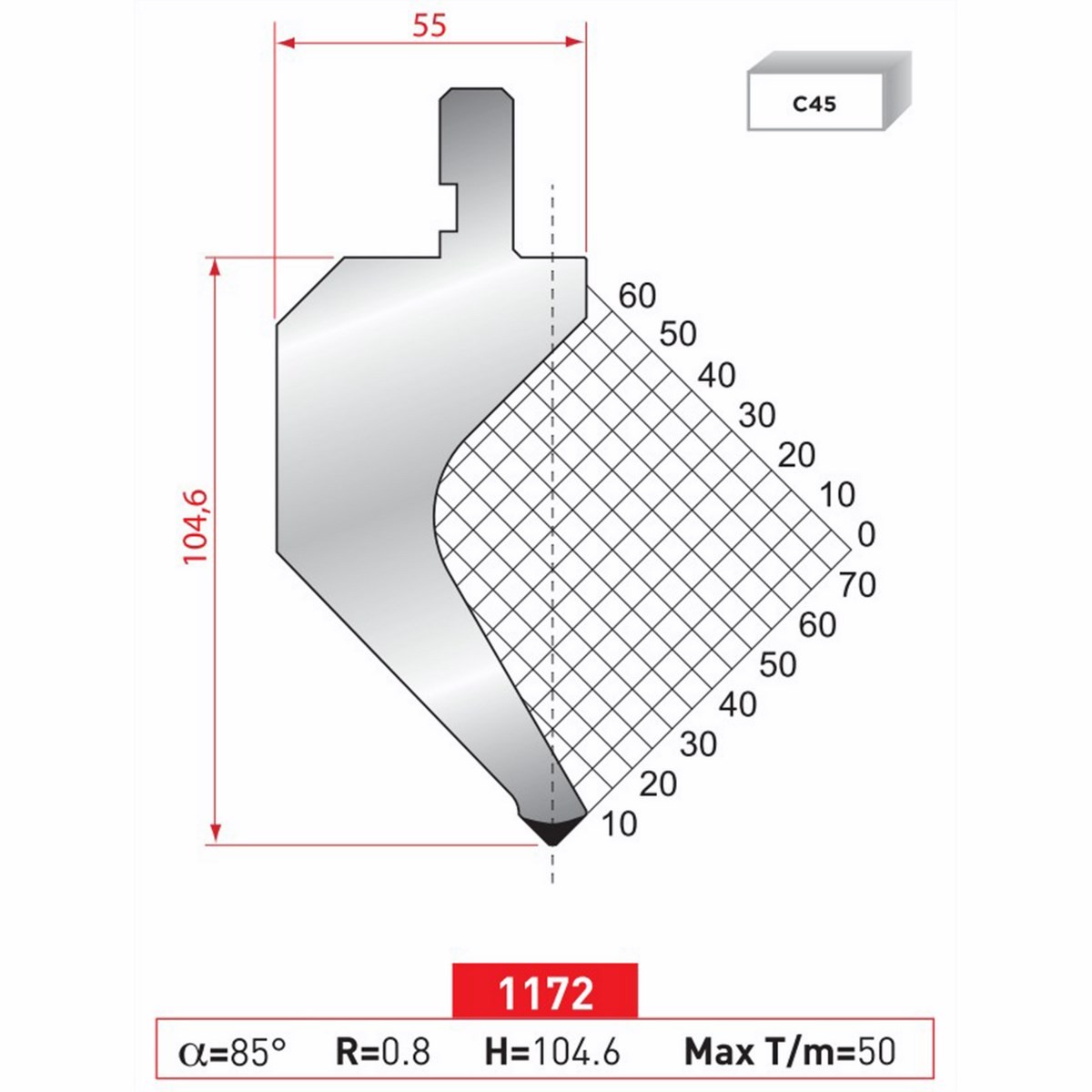 Poinçon 1172 Lg: 805 mm Fractionné