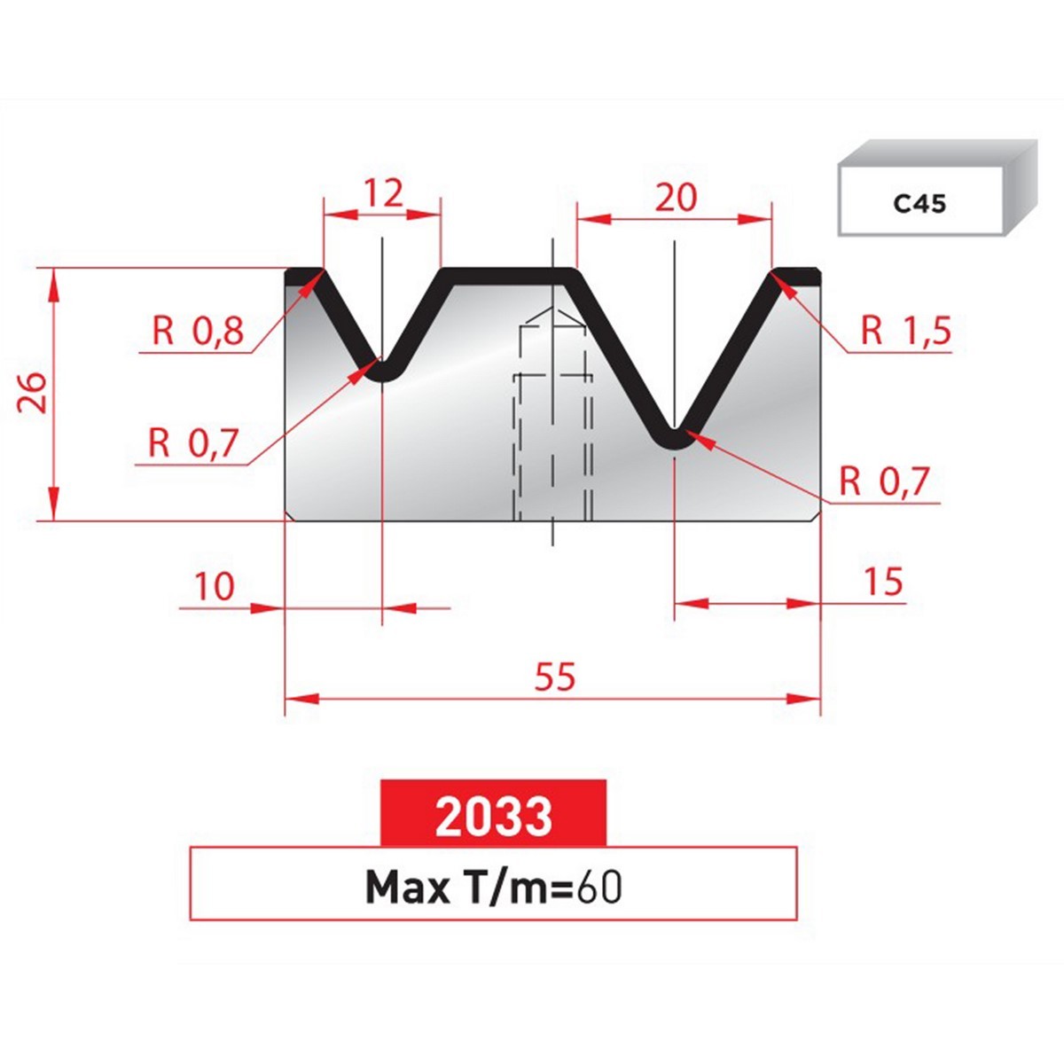 Matrice 2V - 60° N° 2033 Lg: 415 mm