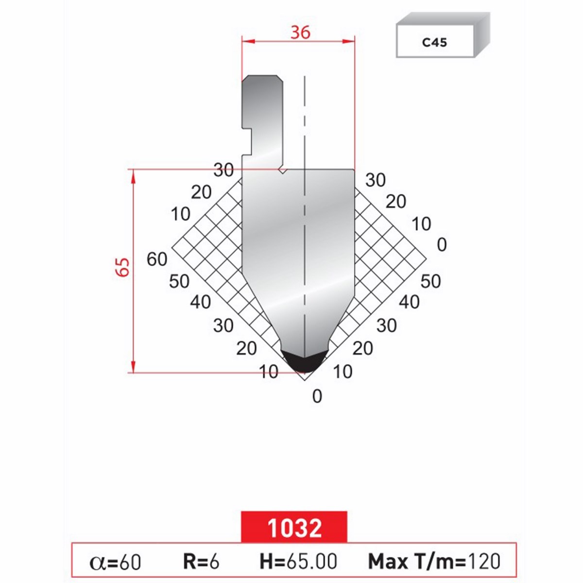 Poinçon 1032 Lg: 805 mm Fractionné