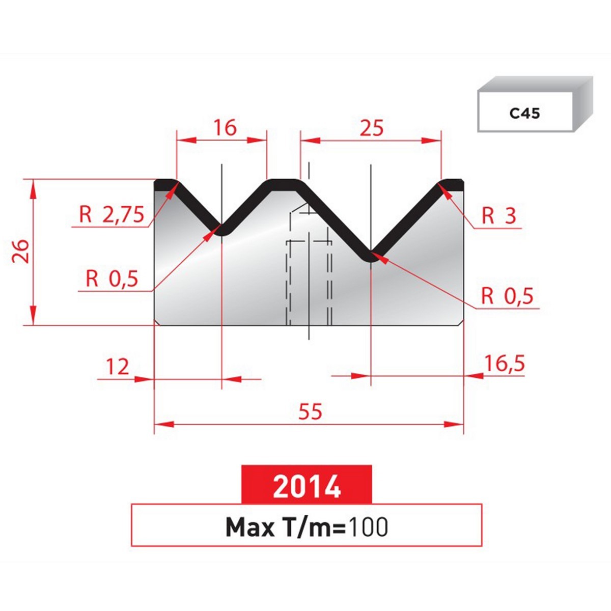 Matrice 2V - 88° N° 2014 Lg: 835 mm