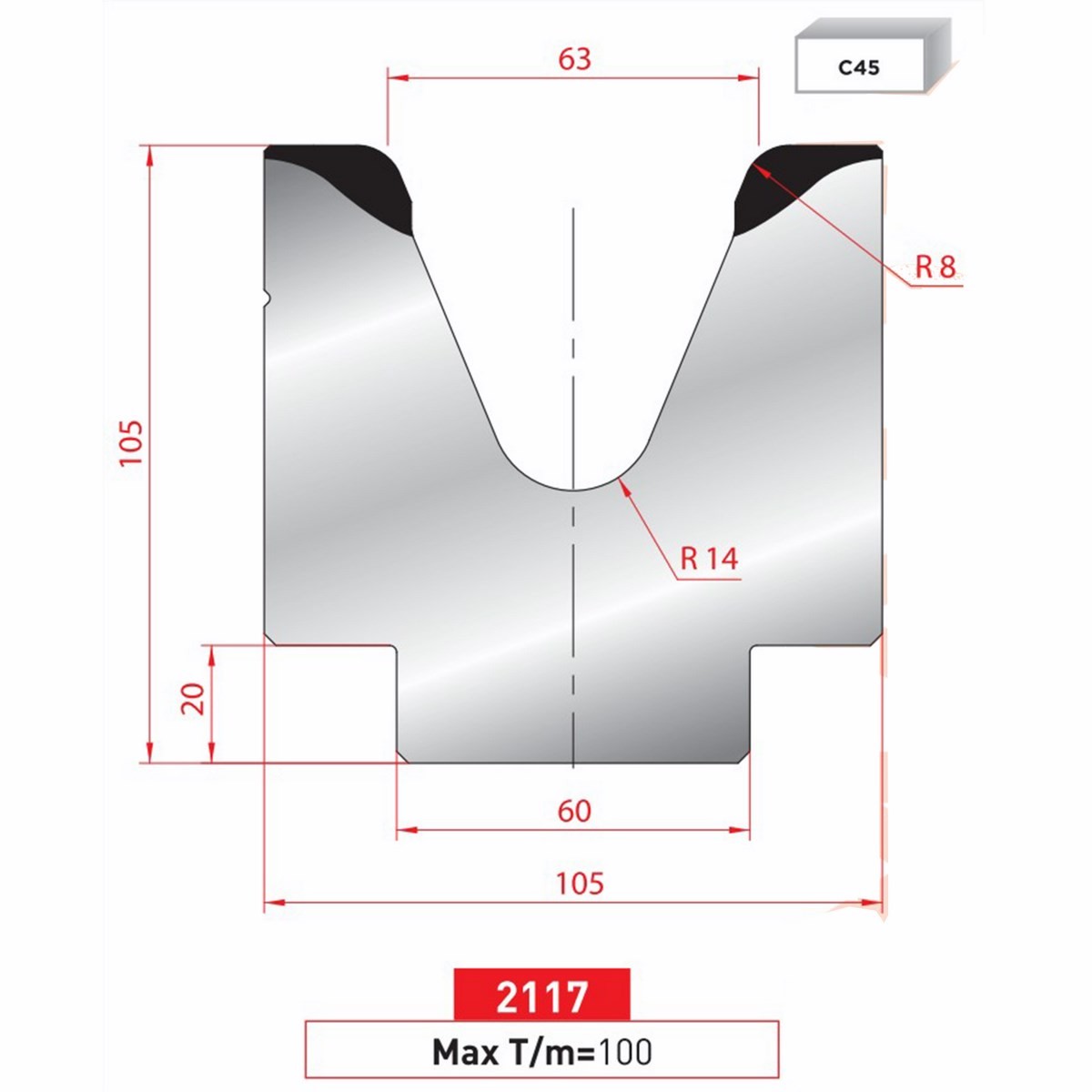 Matrice 1V - 45° N° 2117 Lg: 805 mm Fractionné