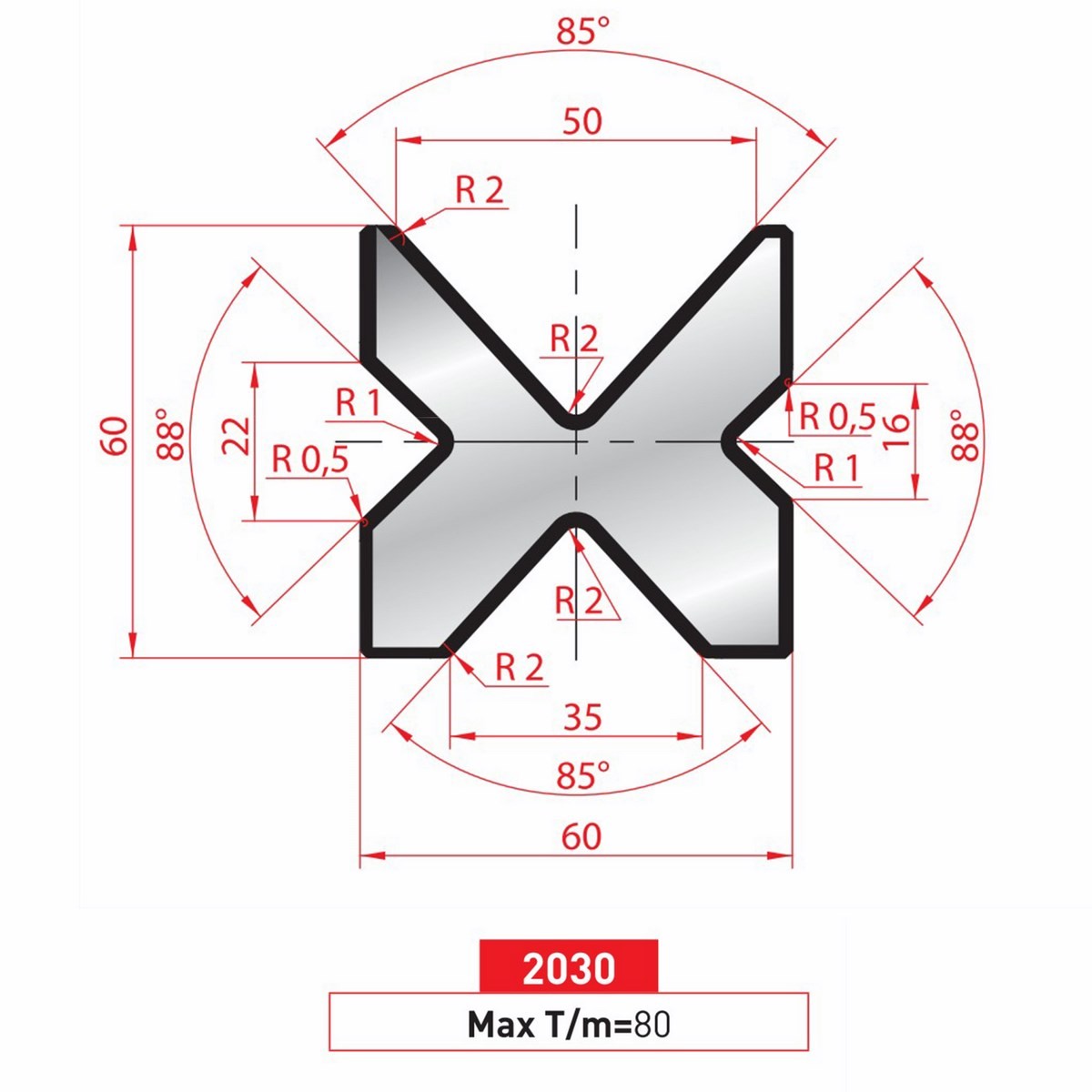 Matrice 4V - 85 et 88° N° 2030 Lg: 835 mm