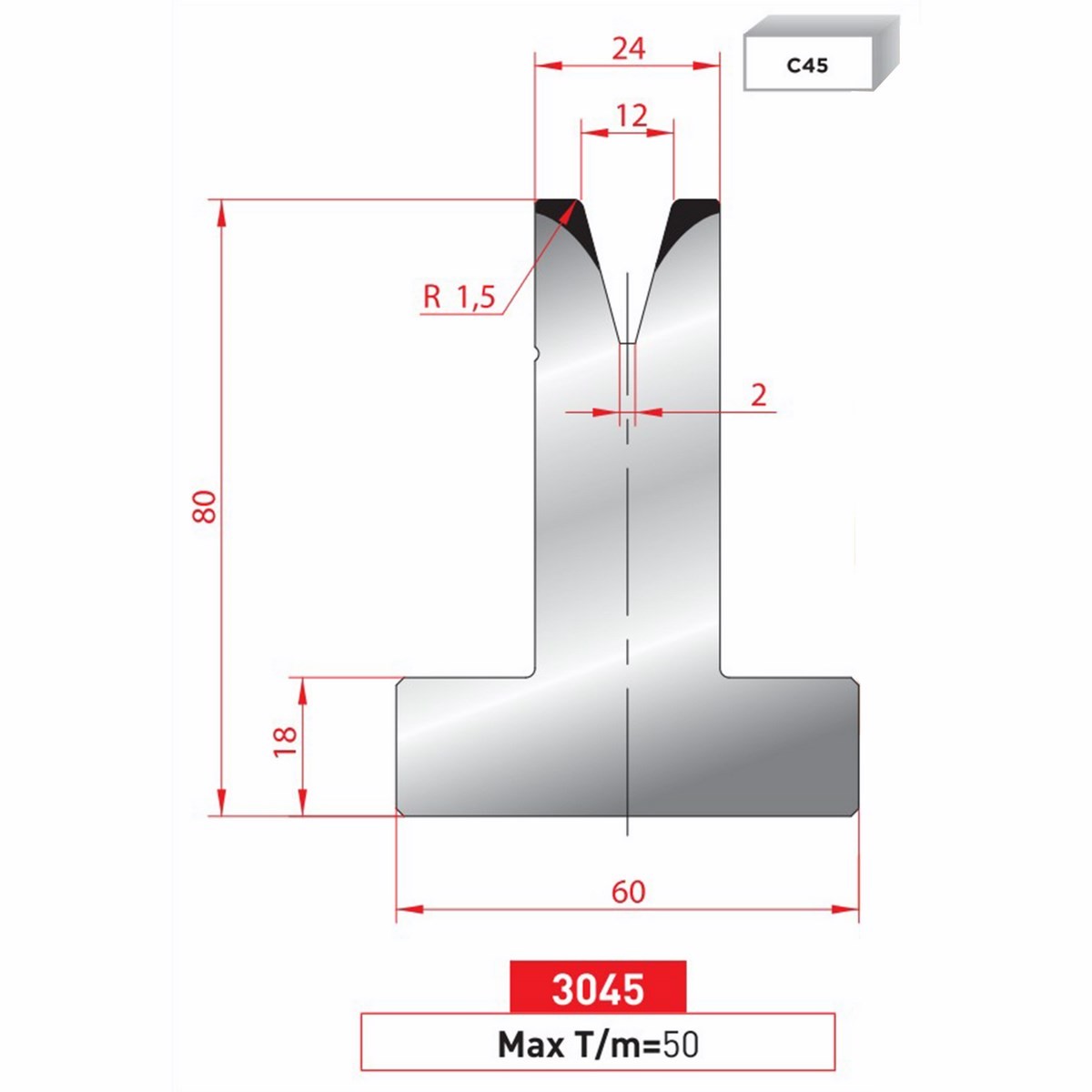 Matrice T - 30° N° 3045 Lg: 805 mm Fractionné