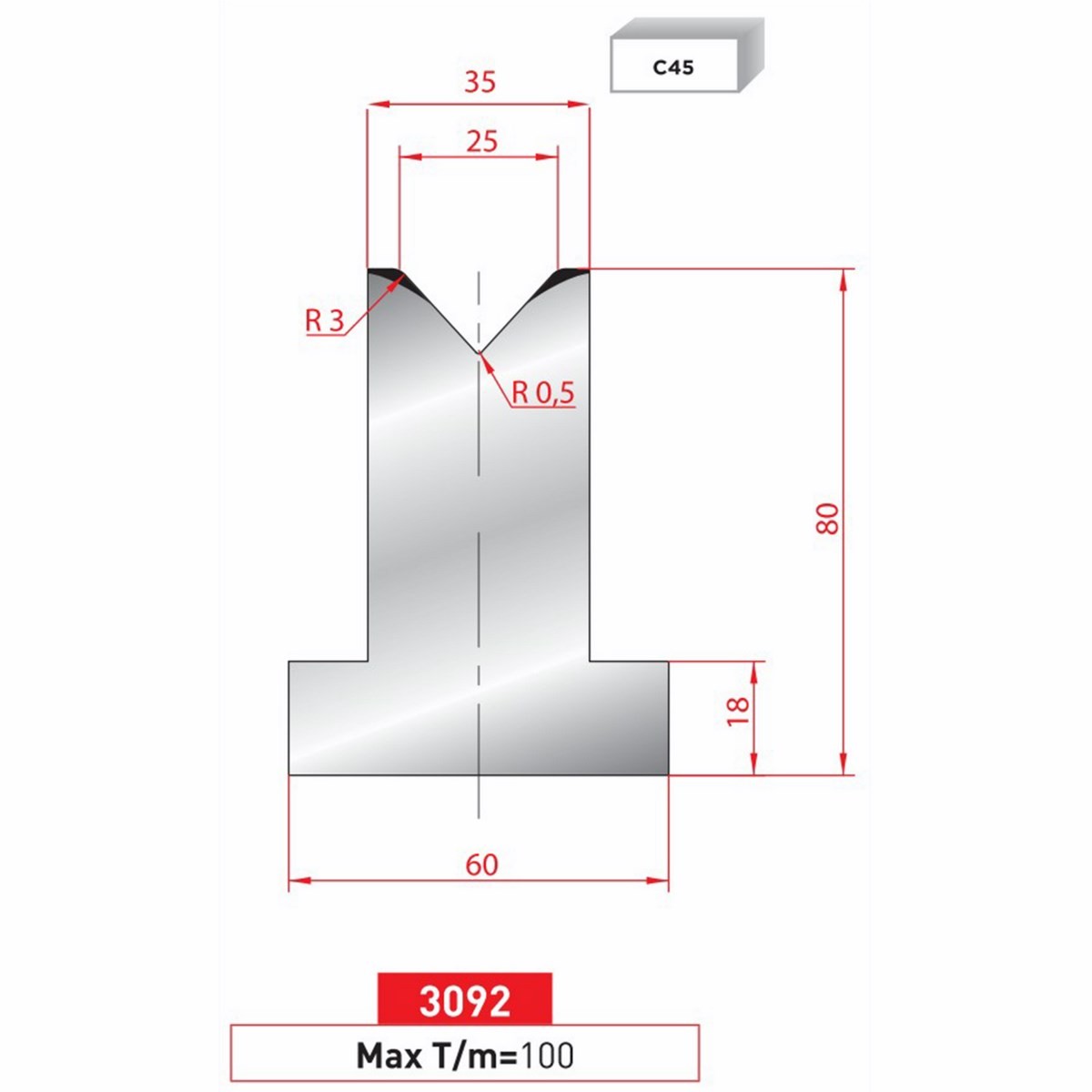 Matrice T - 85° N° 3092 Lg: 415 mm