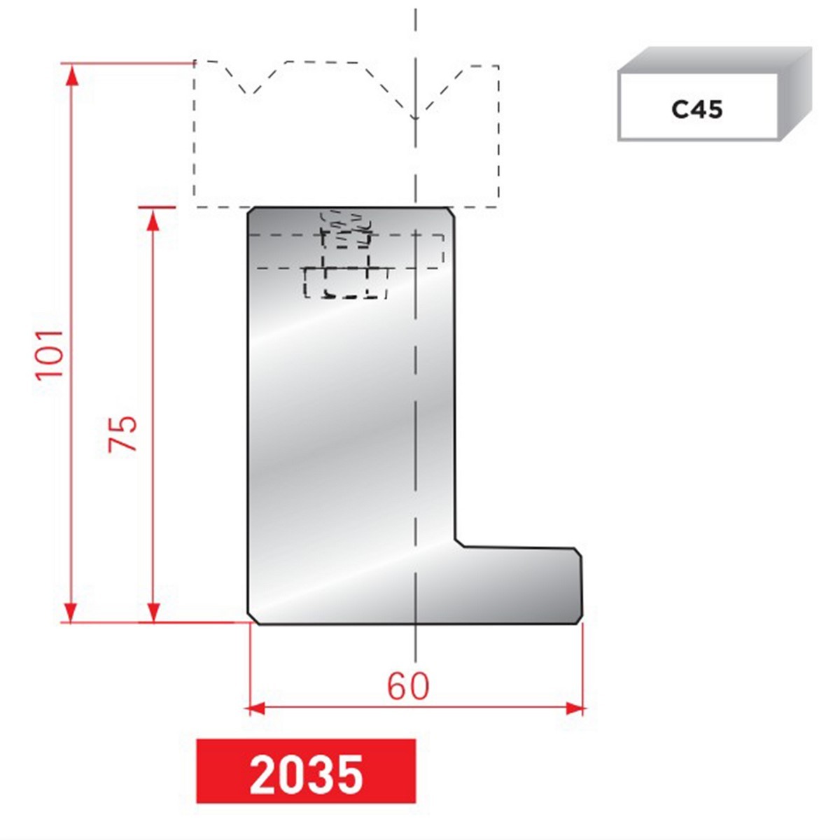 Support matrice 2V - N° 2035 Lg: 835 mm