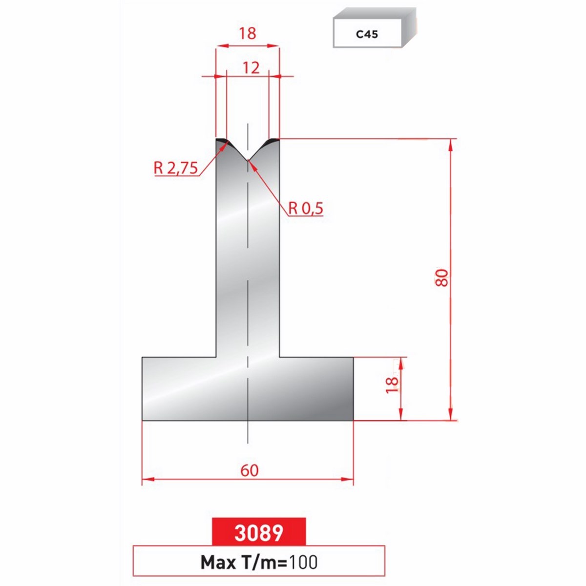 Matrice T - 85° N° 3089 Lg: 835 mm