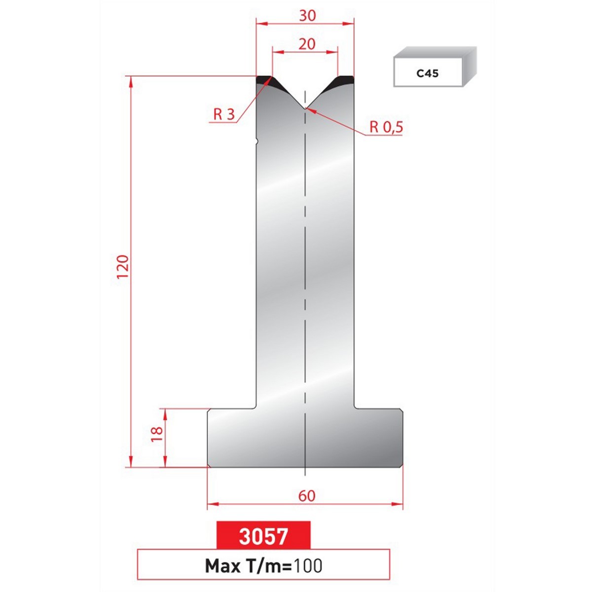 Matrice T - 88° N° 3057 Lg: 835 mm