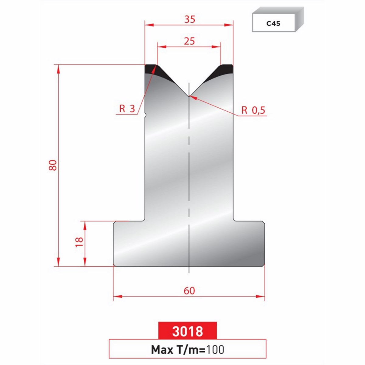 Matrice T - 88° N° 3018 Lg: 835 mm