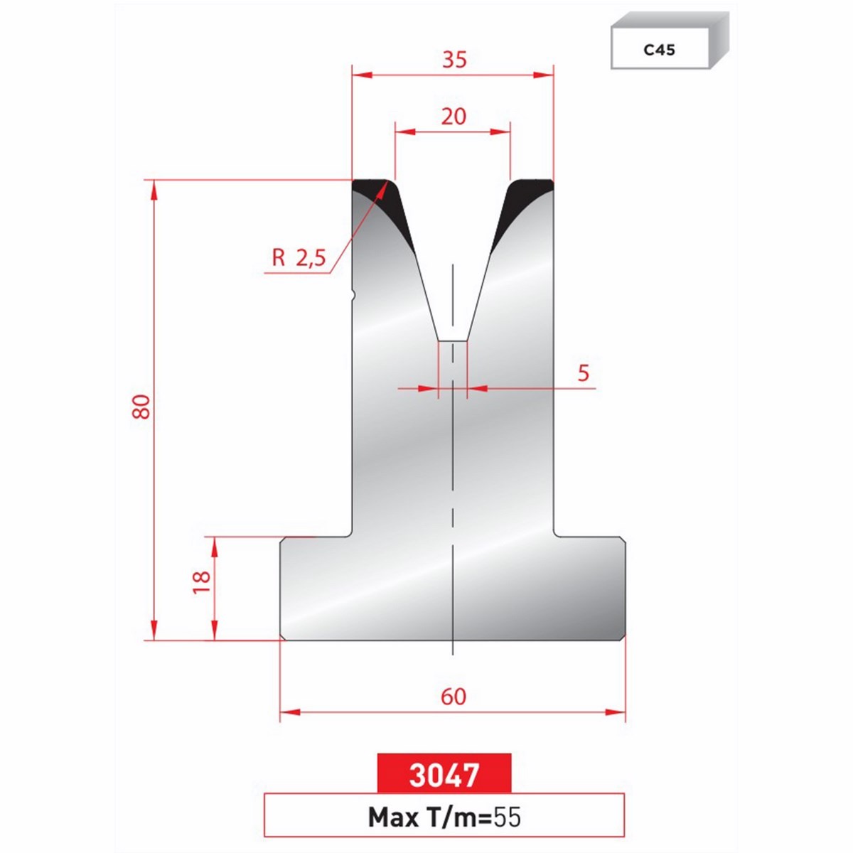 Matrice T - 30° N° 3047 Lg: 415 mm