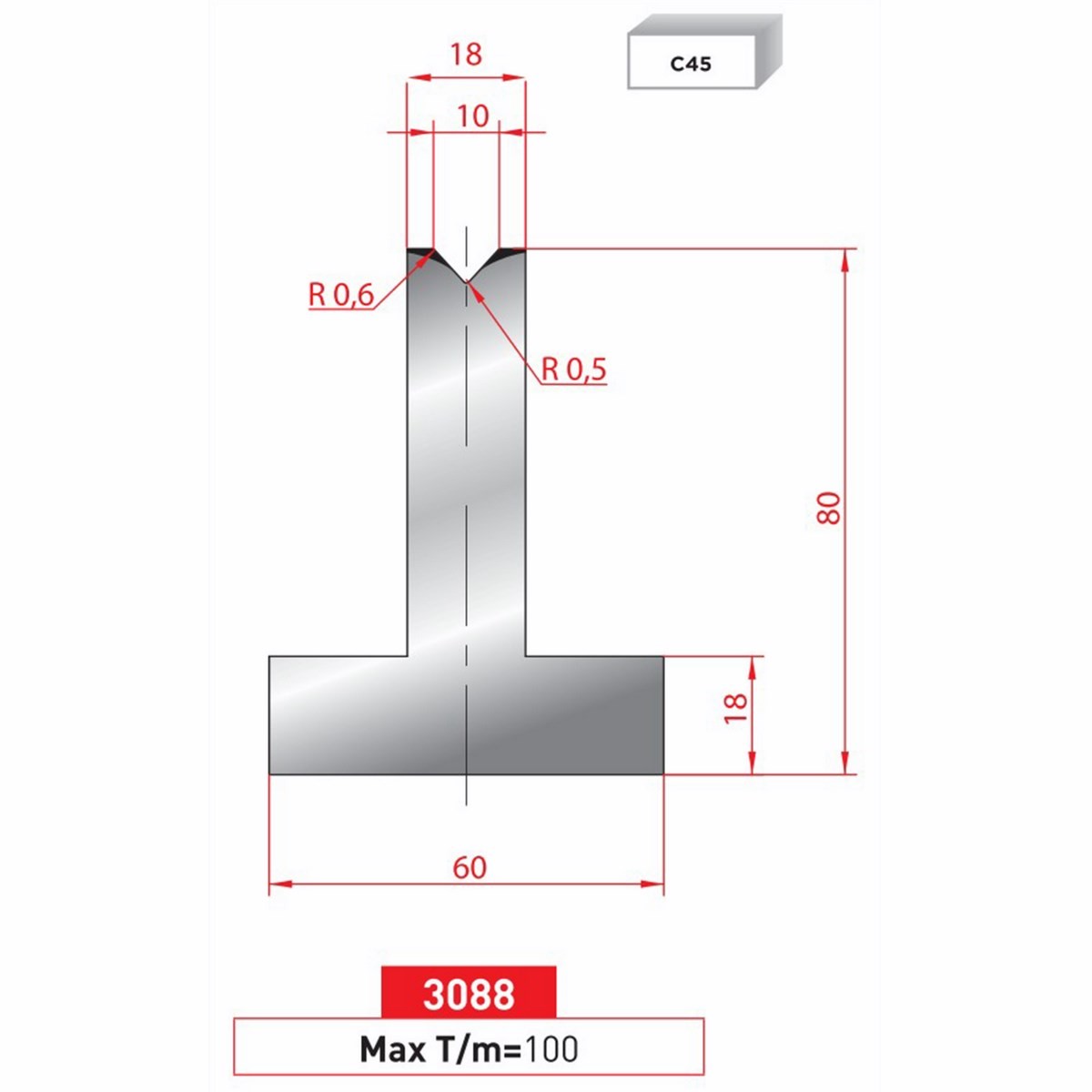 Matrice T - 85° N° 3088 Lg: 835 mm