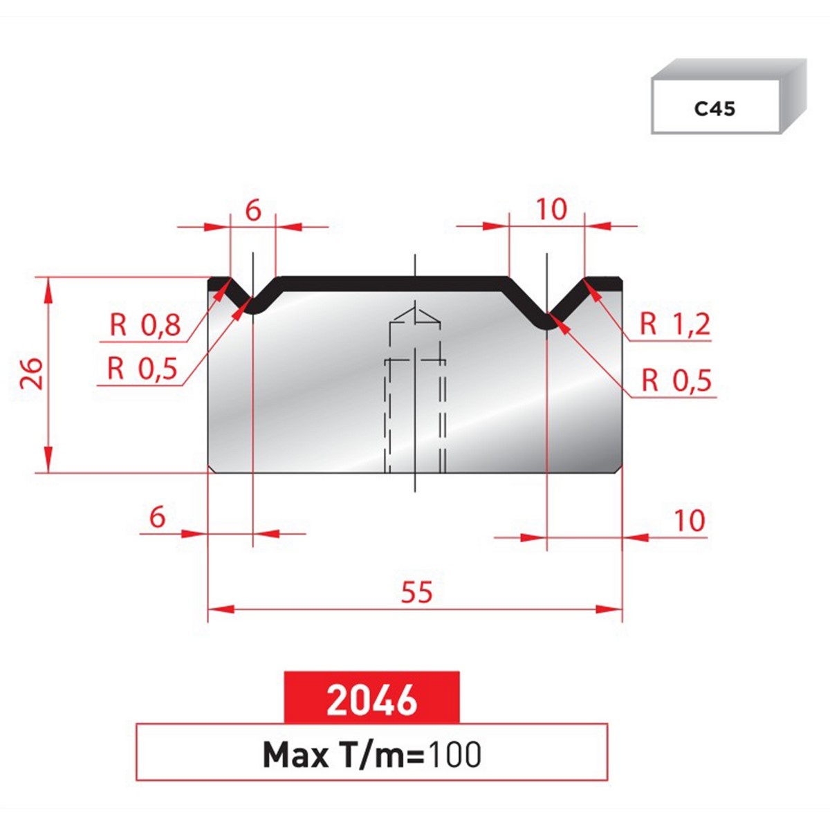 Matrice 2V - 88° N° 2046 Lg: 835 mm