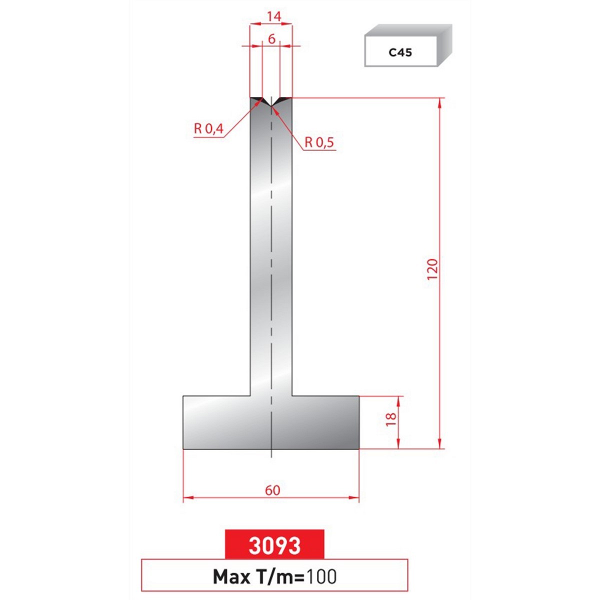 Matrice T - 85° N° 3093 Lg: 835 mm