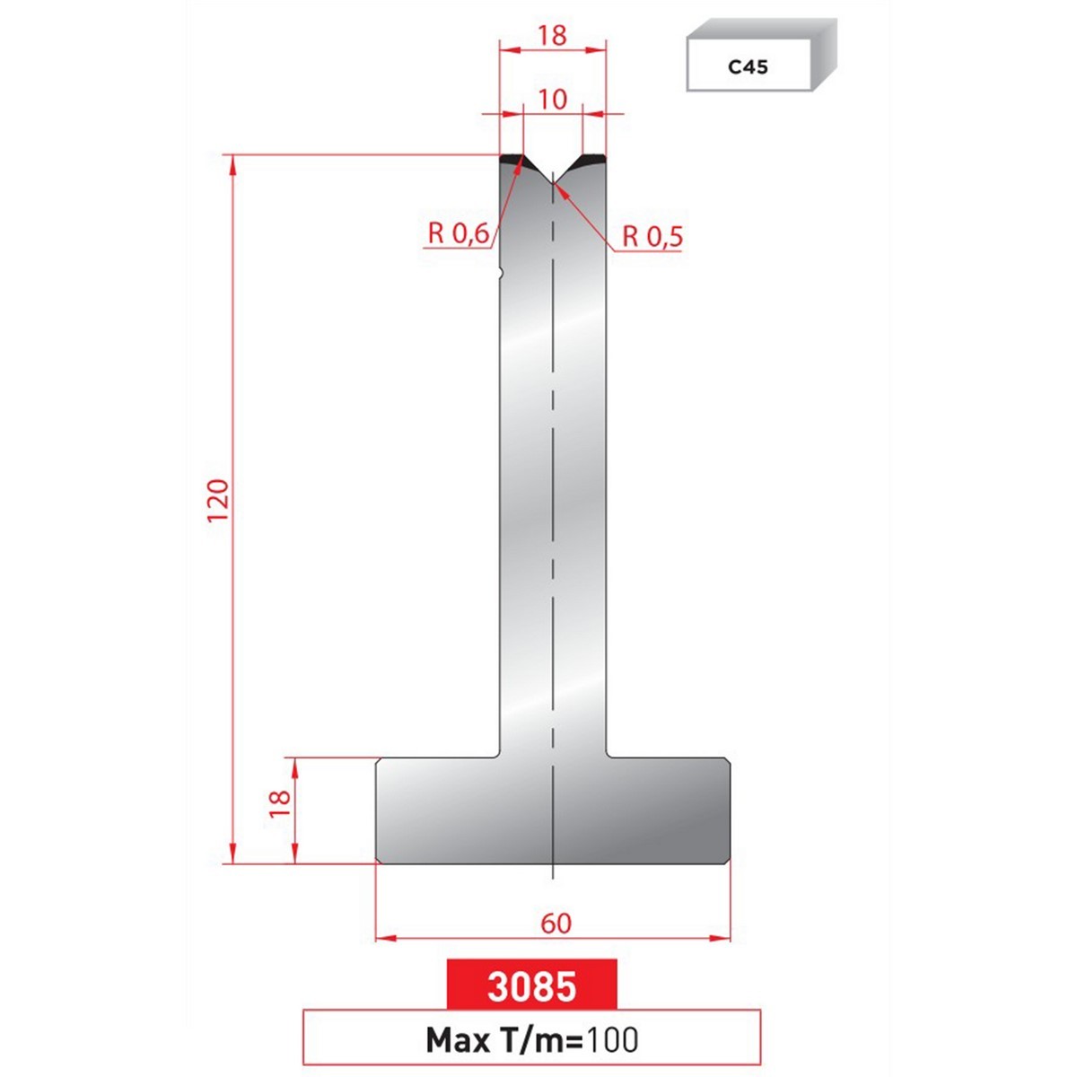 Matrice T - 88° N° 3085 Lg: 835 mm