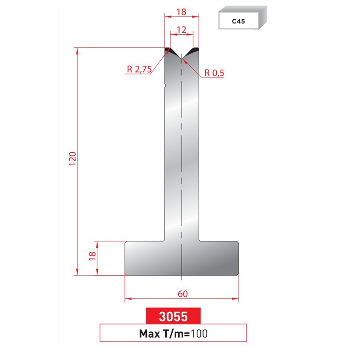 Matrice T - 88° N° 3055 Lg: 835 mm