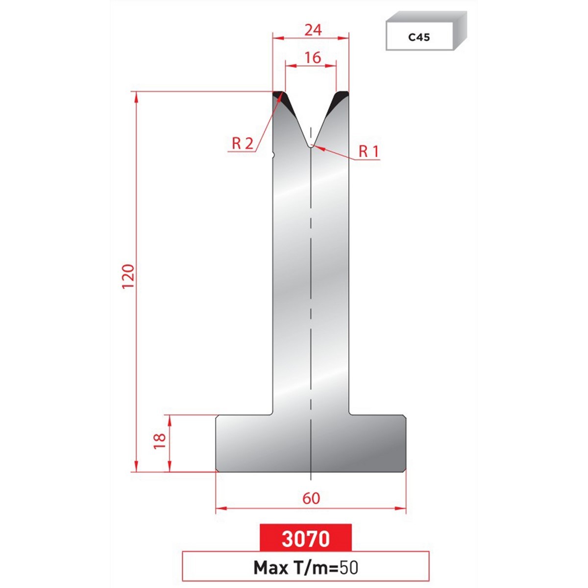 Matrice T - 45° N° 3070 Lg: 805 mm Fractionné