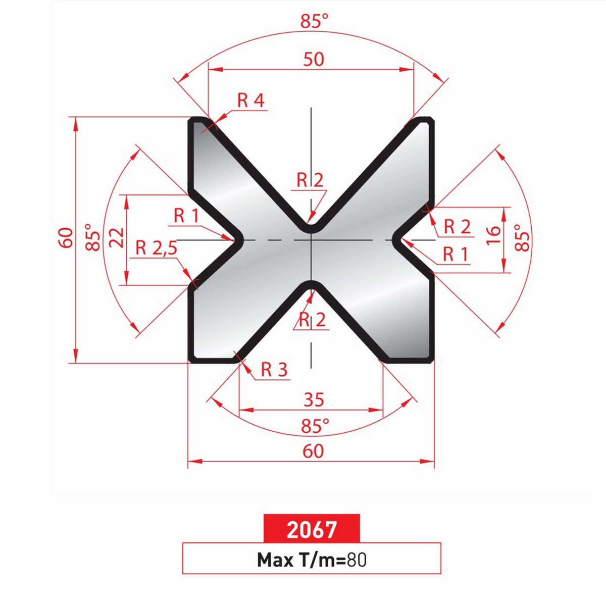 Matrice 4V - 85° N° 2067 Lg: 805 mm Fractionné