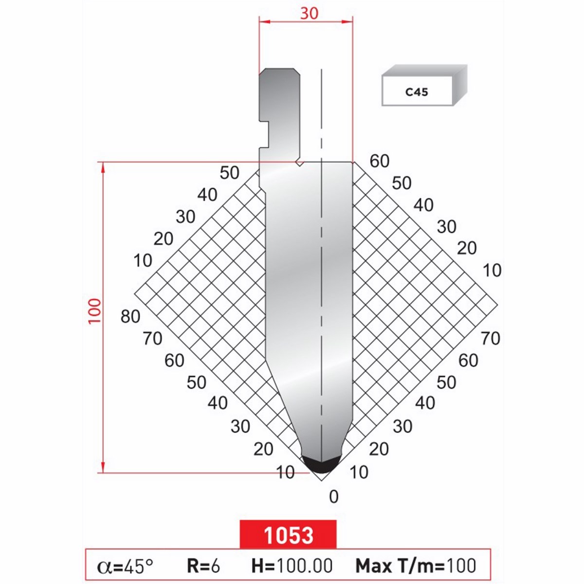 Poinçon 1053 Lg: 805 mm Fractionné