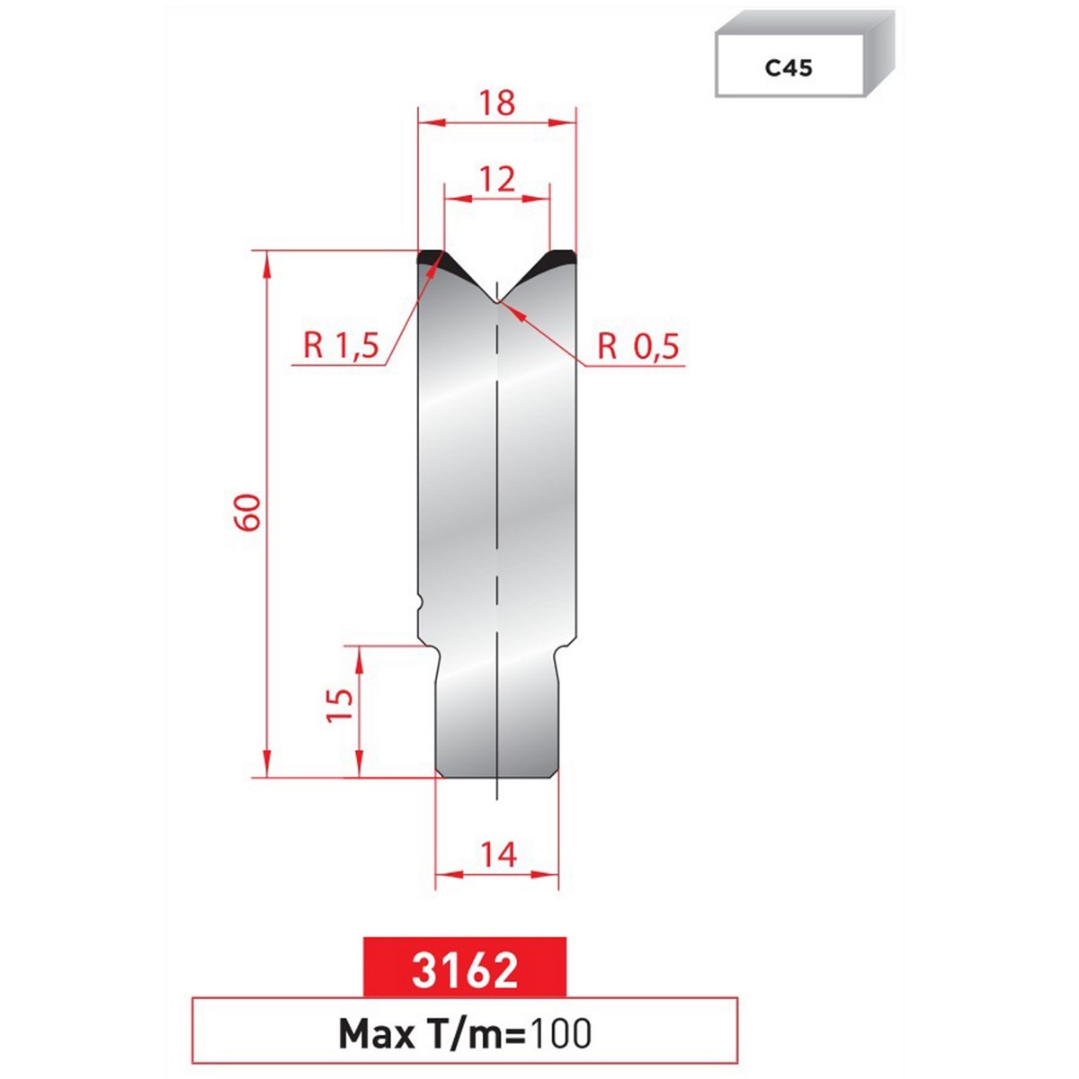 Matrice à insert - 88° N° 3162 Lg: 835 mm