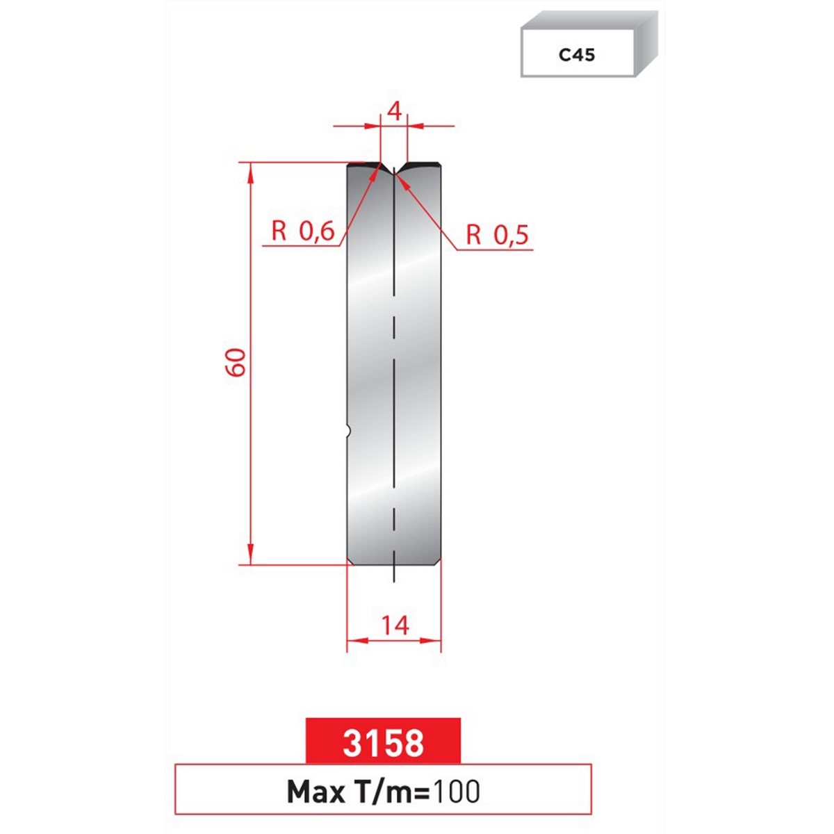 Matrice à insert - 88° N° 3158 Lg: 835 mm