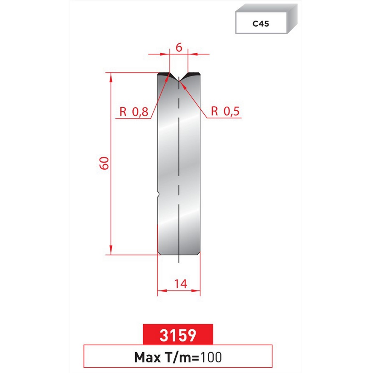 Matrice à insert - 88° N° 3159 Lg: 835 mm