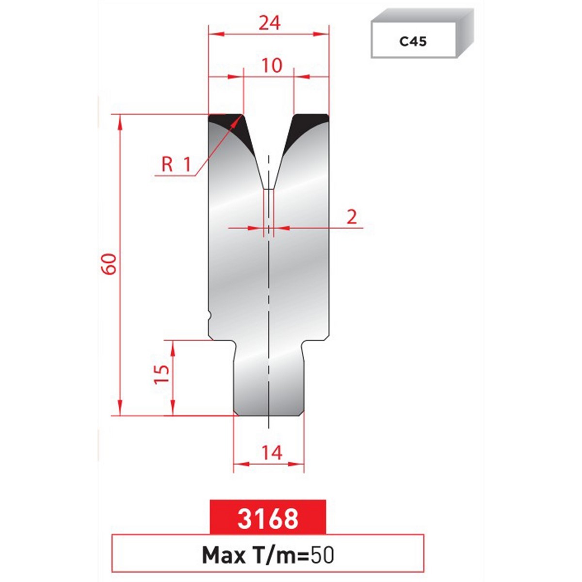 Matrice à insert - 30° N° 3168 Lg: 415 mm