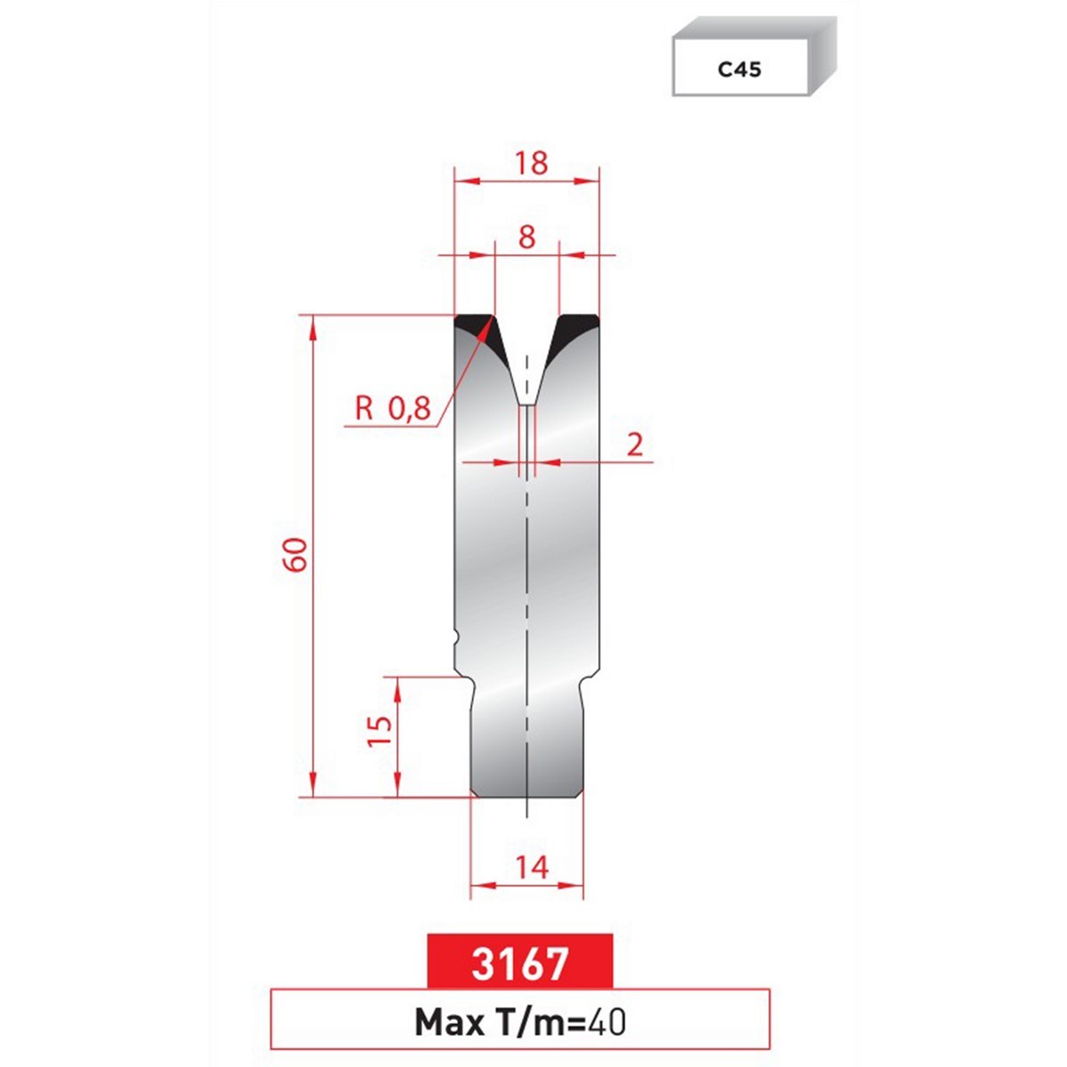 Matrice à insert - 30° N° 3167 Lg: 805 mm Fractionné