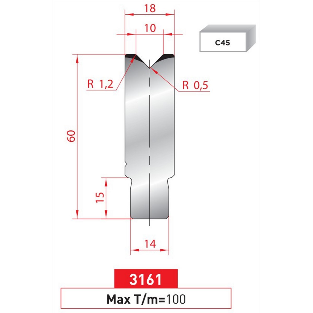 Matrice à insert - 88° N° 3161 Lg: 835 mm