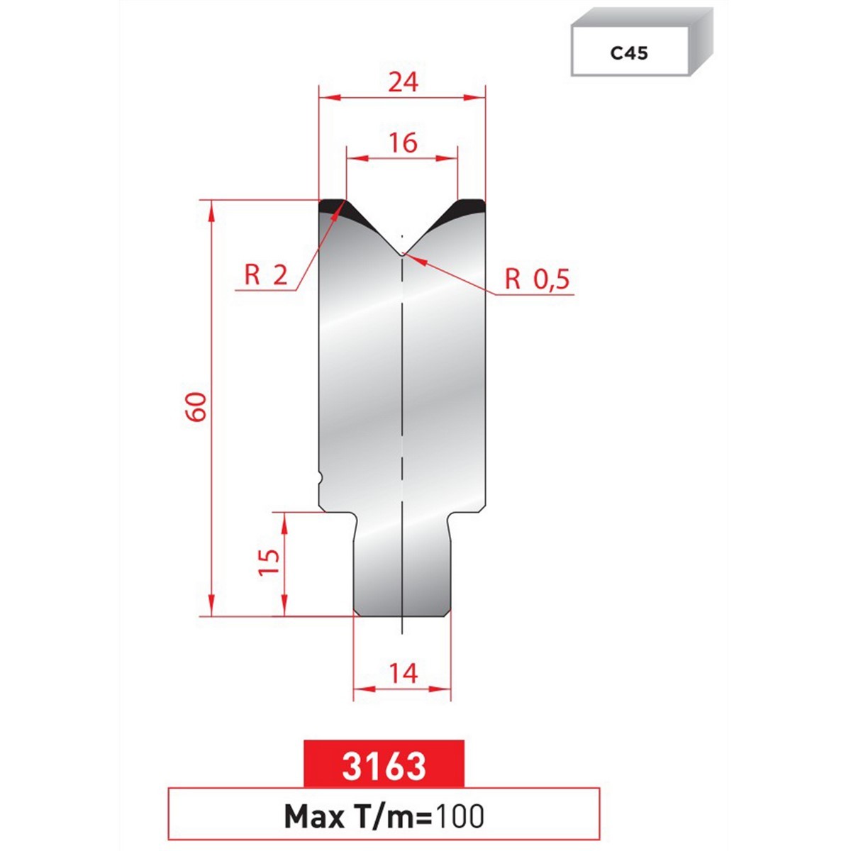 Matrice à insert - 88° N° 3163 Lg: 835 mm