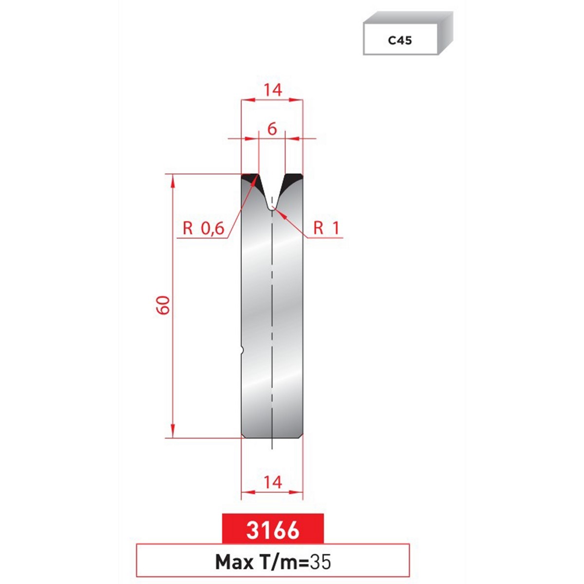 Matrice à insert - 30° N° 3166 Lg: 805 mm Fractionné