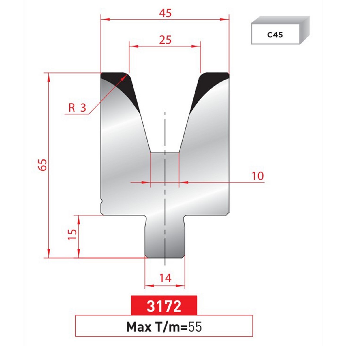 Matrice à insert - 30° N° 3172 Lg: 415 mm