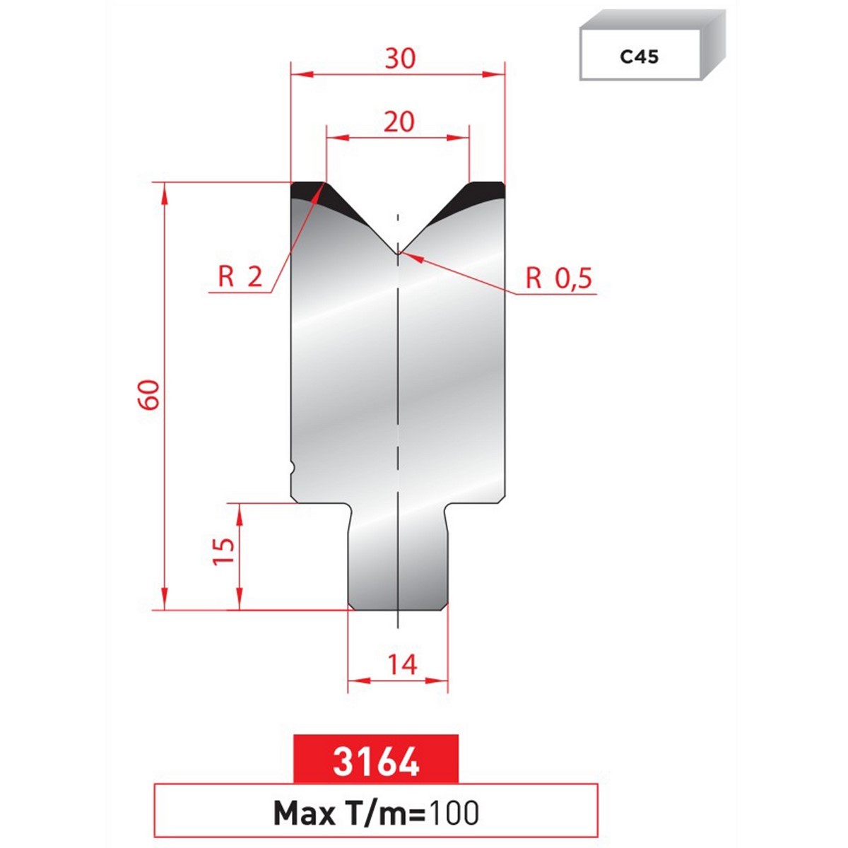 Matrice à insert - 88° N° 3164 Lg: 835 mm