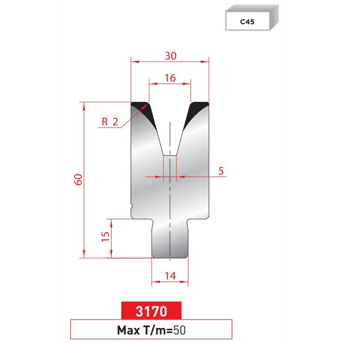 Matrice à insert - 30° N° 3170 Lg: 805 mm Fractionné