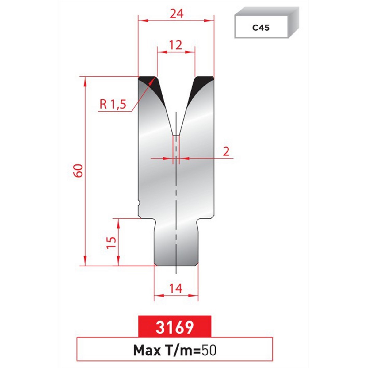 Matrice à insert - 30° N° 3169 Lg: 415 mm