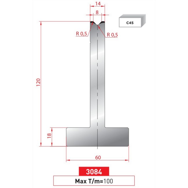 Matrice T - 88° N° 3084 Lg: 805 mm Fractionné