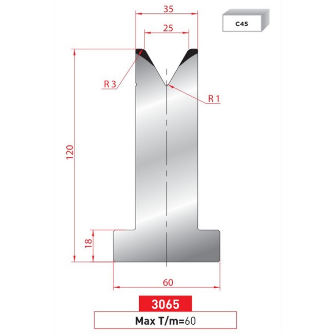 Matrice T - 60° N° 3065 Lg: 805 mm Fractionné