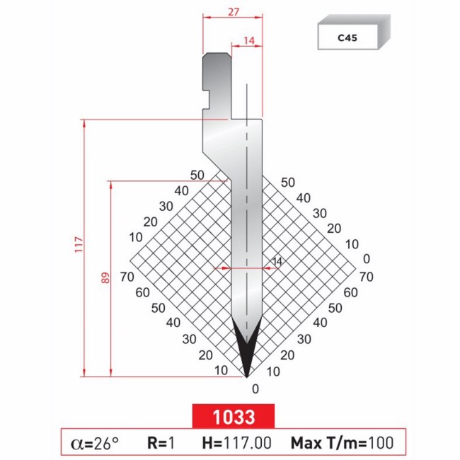 Poinçon 1033 Lg: 805 mm Fractionné