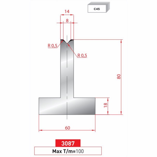 Matrice T - 85° N° 3087 Lg: 805  Fractionné