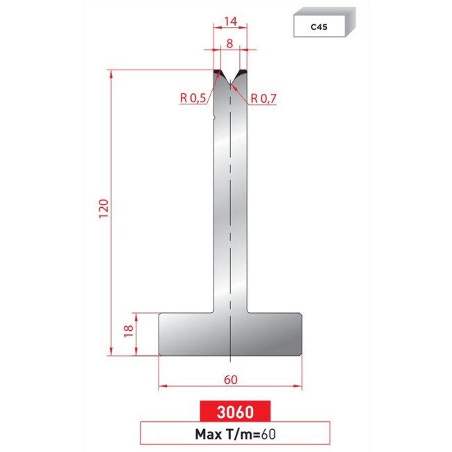 Matrice T - 60° N° 3061 Lg: 805 mm Fractionné