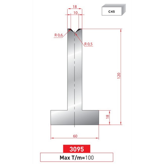 Matrice T - 85° N° 3095 Lg: 805  Fractionné