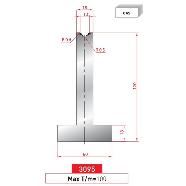 Matrice T - 85° N° 3095 Lg: 805  Fractionné