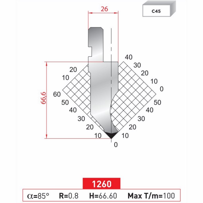 Poinçon 1260 Lg: 805 mm Fractionné