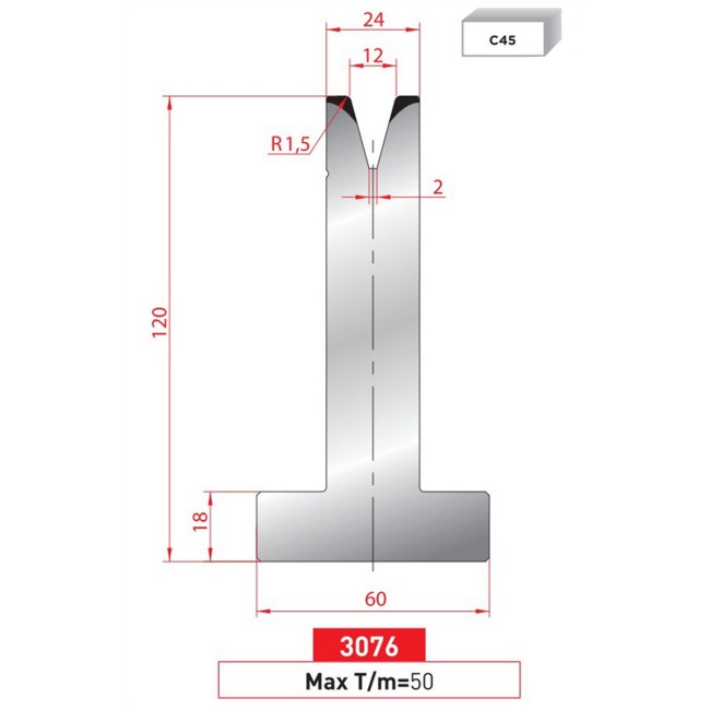 Matrice T - 30° N° 3076 Lg: 805 mm Fractionné